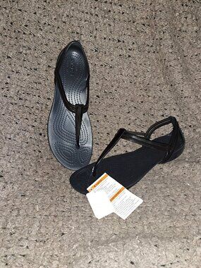 CROCS-Isabella Sandals Black T Strap Jelly Thong Slingback-Sz 7-NEW WITH TAGS